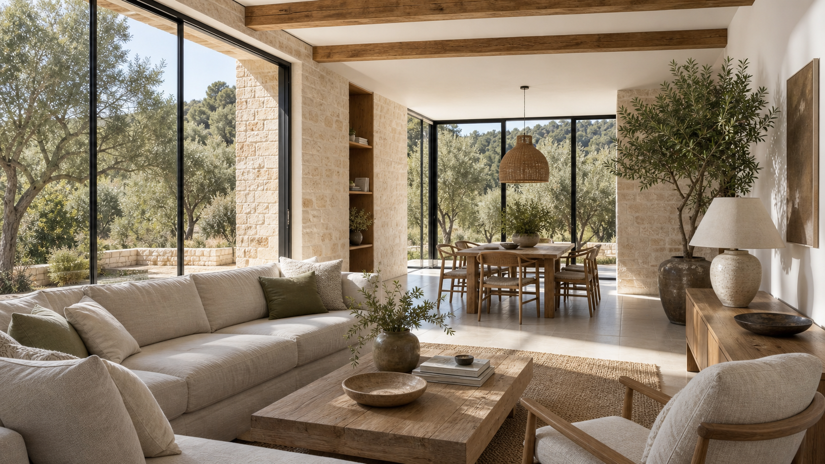 Sala d’estar lluminosa d’una propietat rural